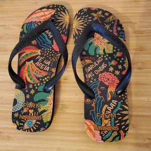 Farm Rio black ocean stories Havaians flip flops. Like new. Size 7/8 US